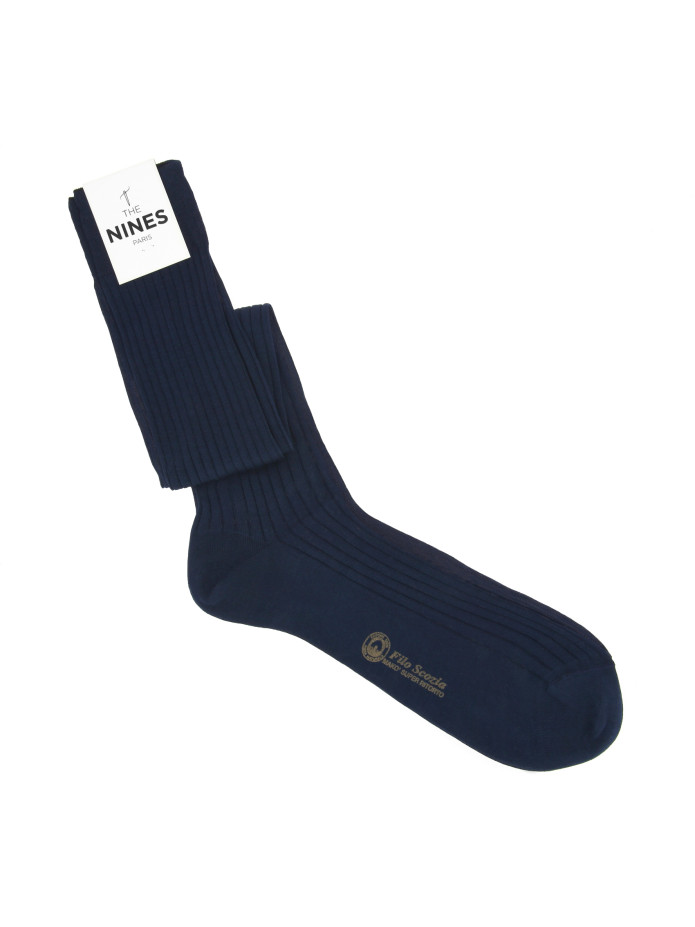 Kniekousen Schotse draad donkerblauw