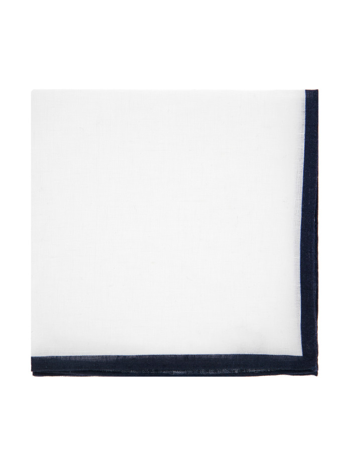 Witte linnen pochette met marineblauwe zoom