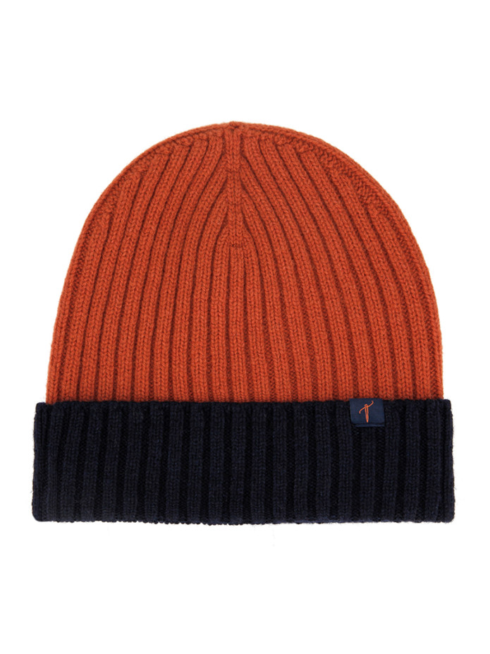Tweekleurige muts marineblauw en roestbruin