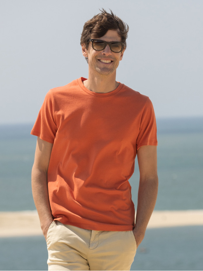 T-shirt van linnen en biologisch katoen Terracotta