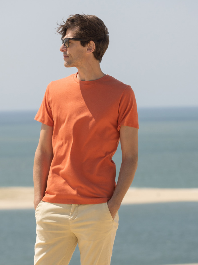 T-shirt van linnen en biologisch katoen Terracotta