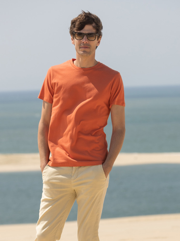 T-shirt van linnen en biologisch katoen Terracotta