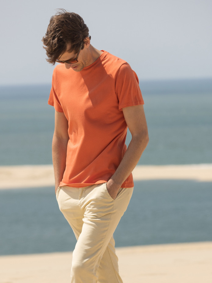 T-shirt van linnen en biologisch katoen Terracotta