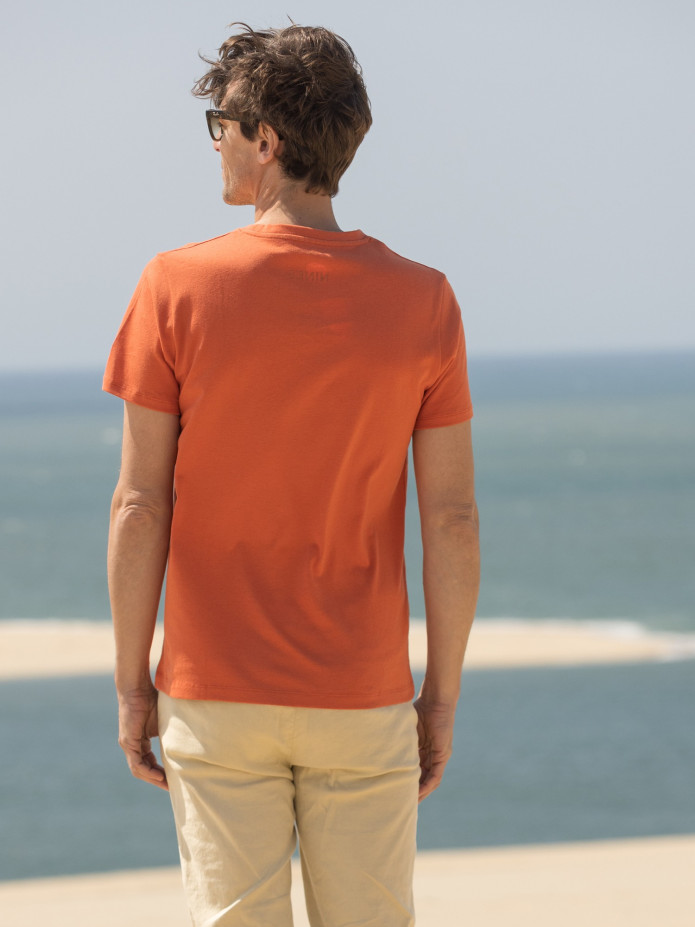 T-shirt van linnen en biologisch katoen Terracotta