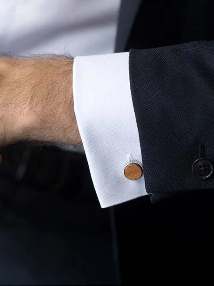 Manchetknopen massief zilver rond kersenhout - Compiègnes