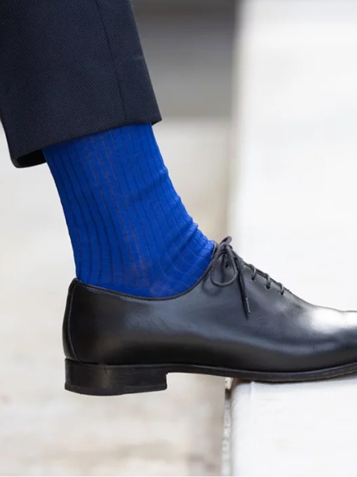 Kniekousen Schotse draad elektrisch blauw
