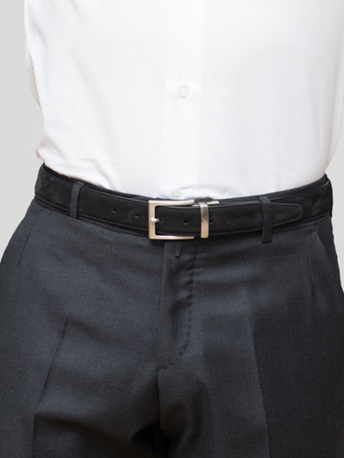 Reversibele zwarte riem van leer en nubuck