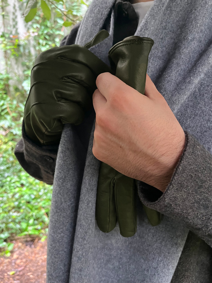 handschoen van lamsleer kaki