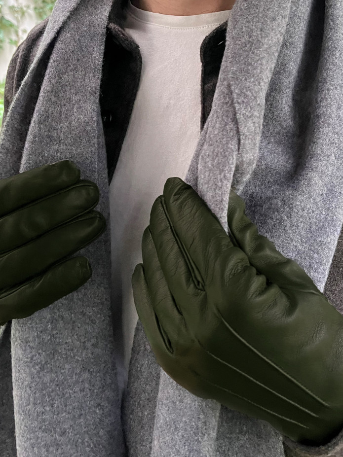 handschoen van lamsleer kaki