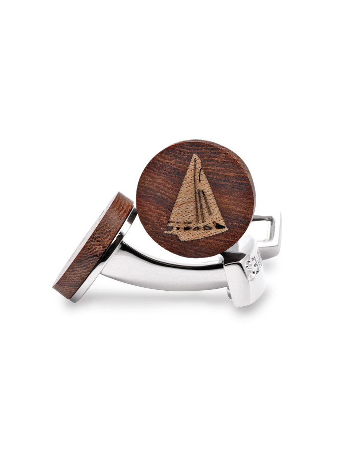Houten manchetknopen zeilboot Cap Lizard
