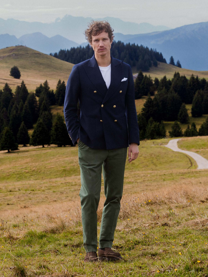 Chino pantalon met plooien tijmgroen hoge taille