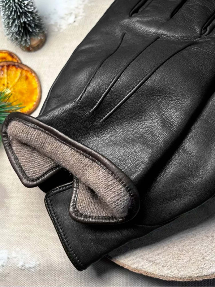 Zwarte leren handschoenen met kasjmier voering