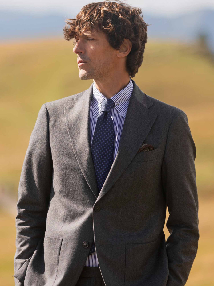 Grijze flanellen blazer van wol en kasjmier