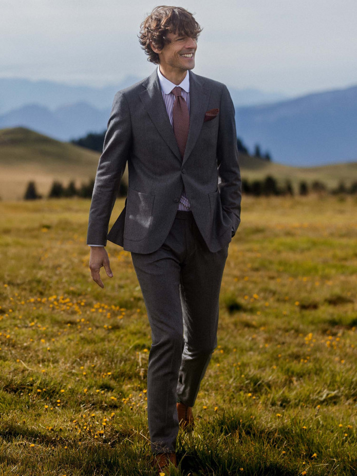 Grijze flanellen blazer van wol en kasjmier