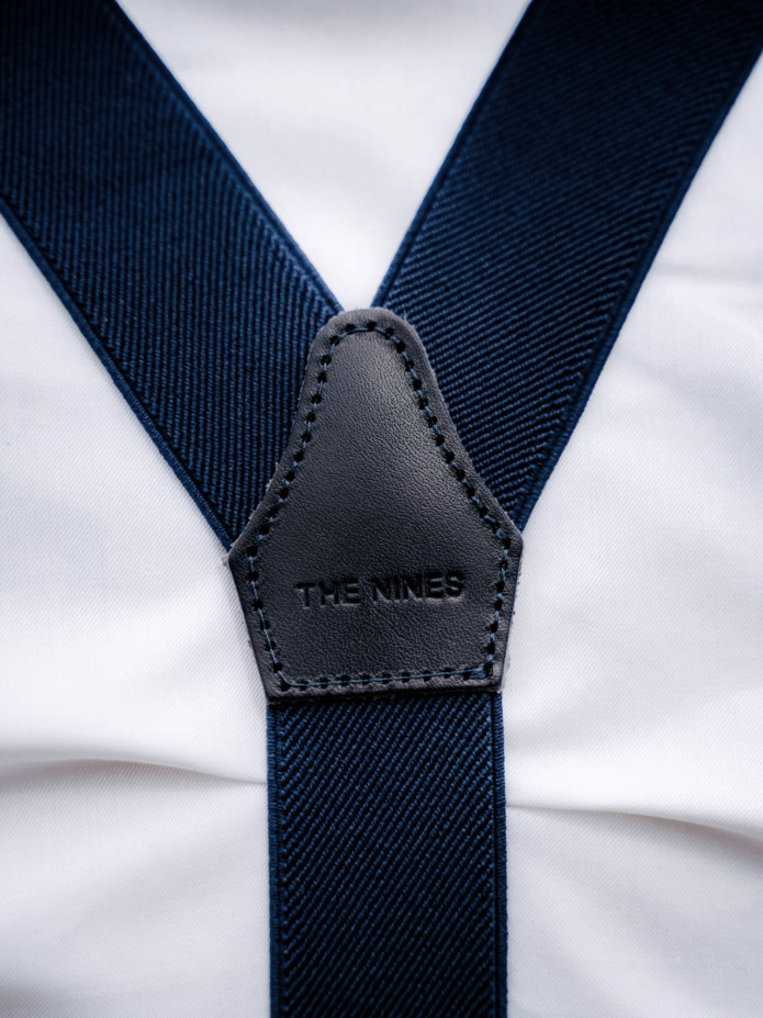 Marineblauw bretels voor heren met knopen