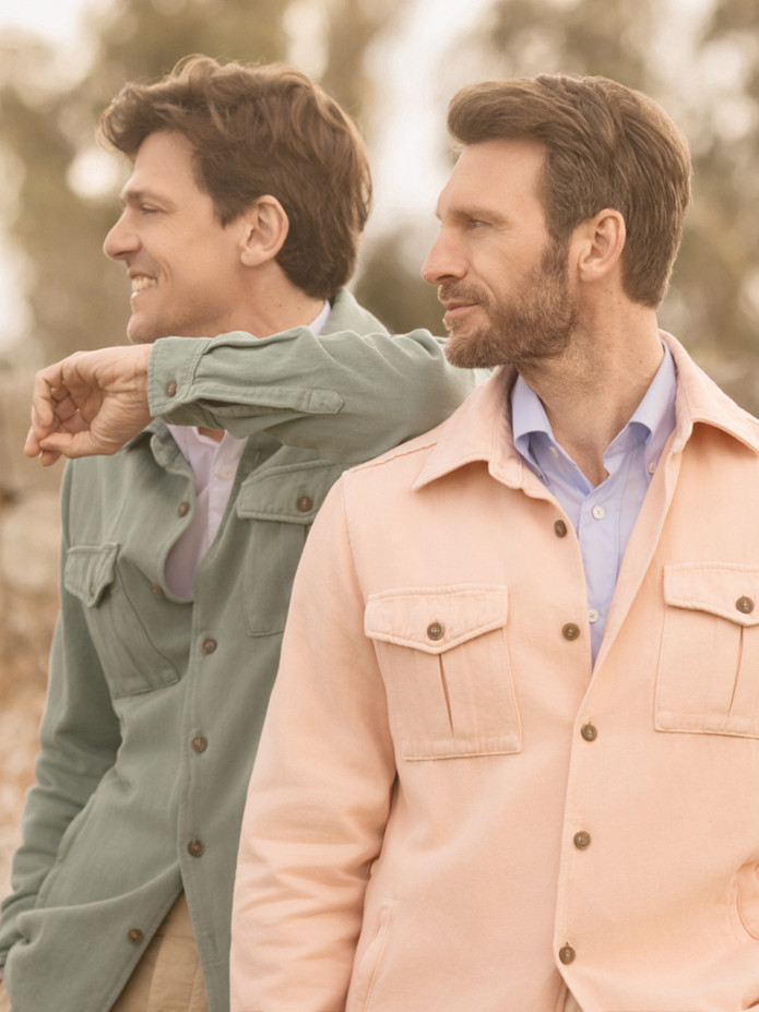 Overshirt eucalyptusgroen linnen en katoen Menorca