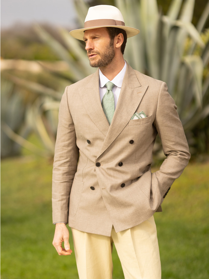 Witte panama hoed met taupe band