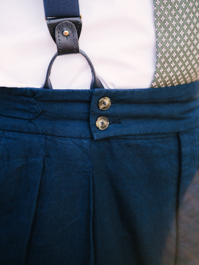Heren bretels marineblauw met knopen