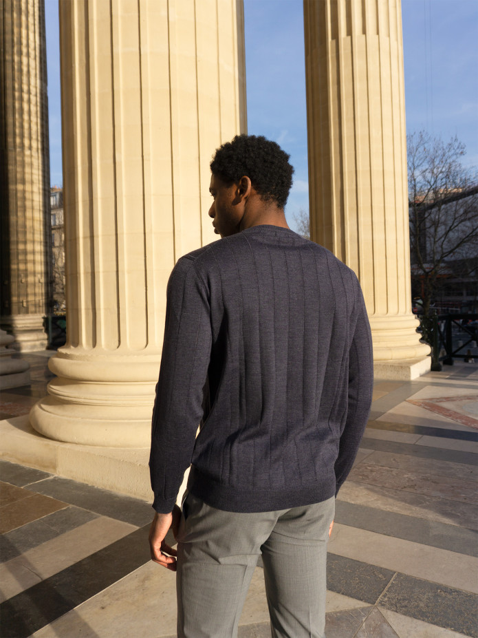 Trui met ronde hals en ribstructuur stormblauw