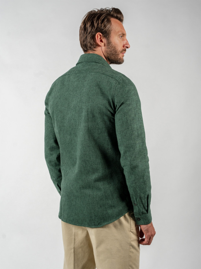 Groen overhemd van dikke flanel met haaienkraag