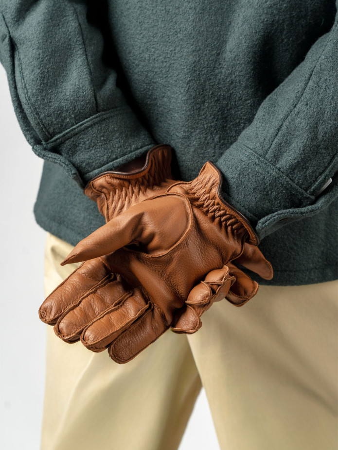 Leren handschoenen cognac met buitennaad