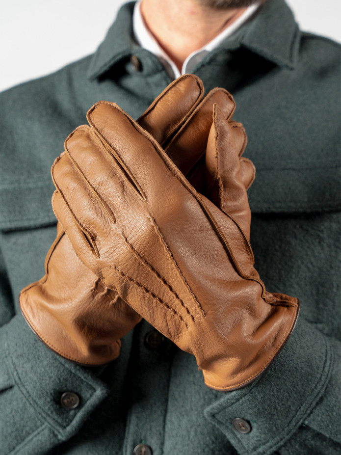 Leren handschoenen cognac met buitennaad