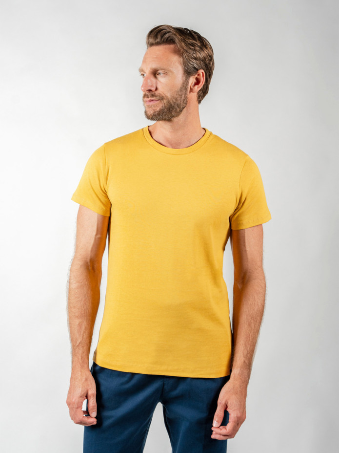 T-shirt in linnen en biologisch katoen geel
