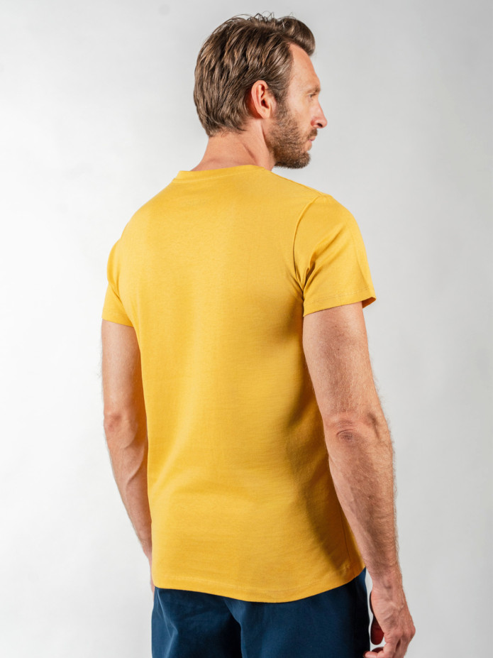 T-shirt in linnen en biologisch katoen geel