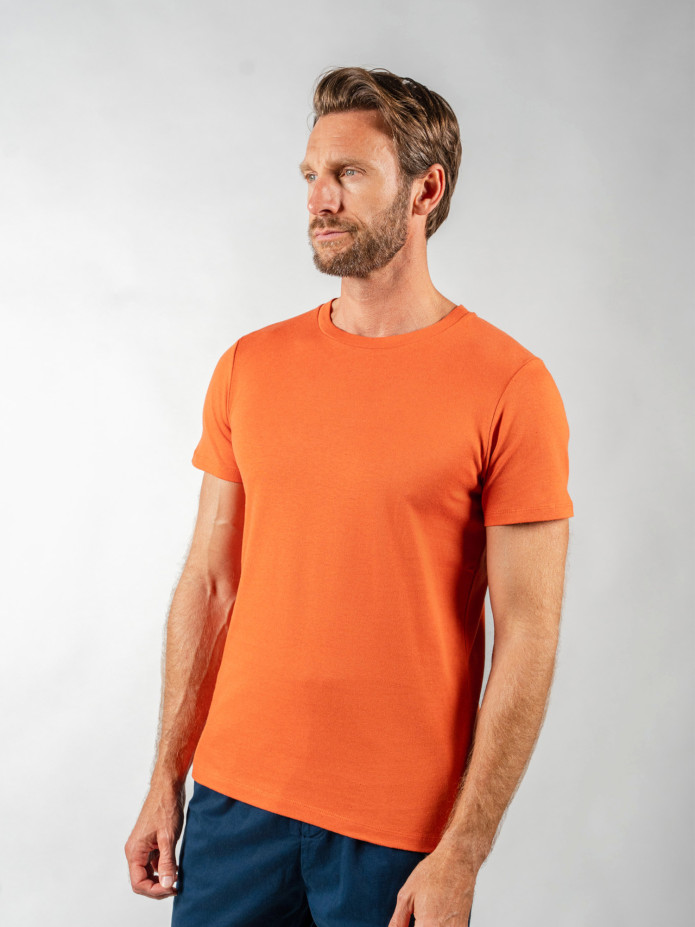 T-shirt in linnen en biologisch katoen terracotta
