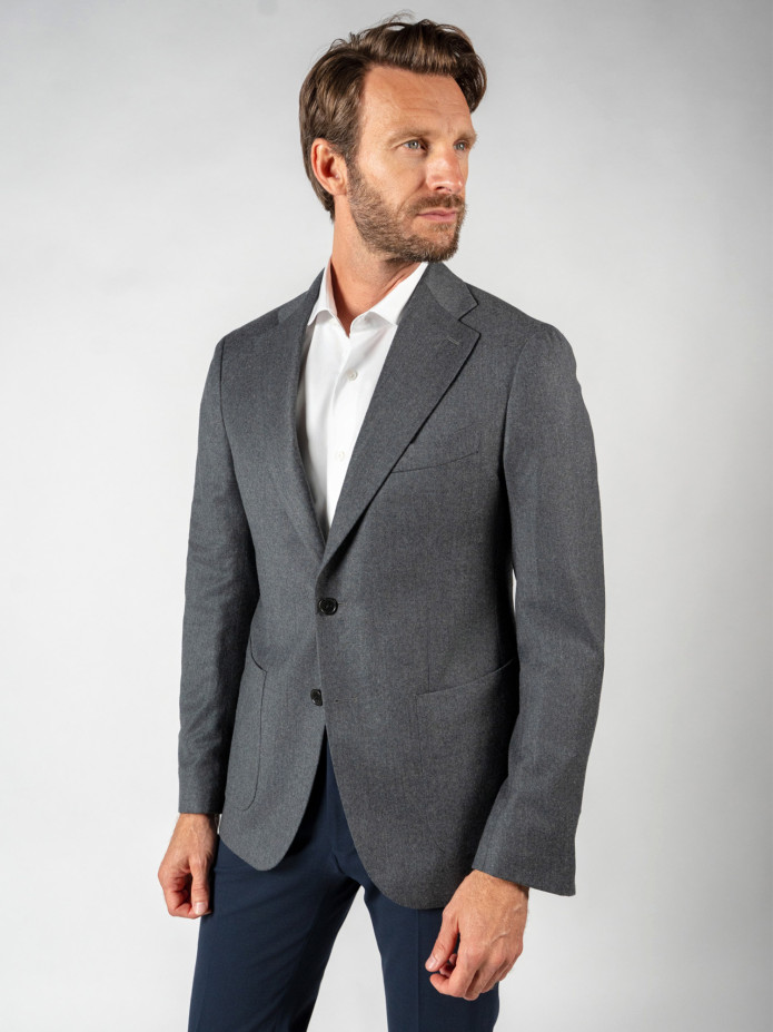 Blazer in grijze flanellen wol en kasjmier