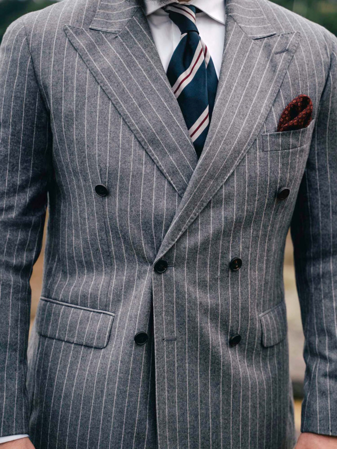 Dubbelrij flanellen grijze blazer met krijtstreep Tregorn