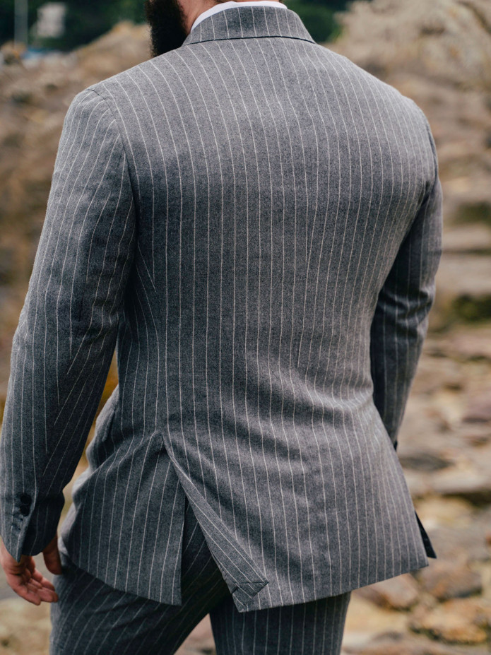 Dubbelrij flanellen grijze blazer met krijtstreep Tregorn