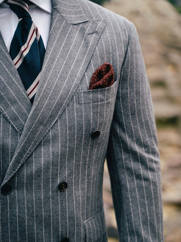Dubbelrij flanellen grijze blazer met krijtstreep Tregorn