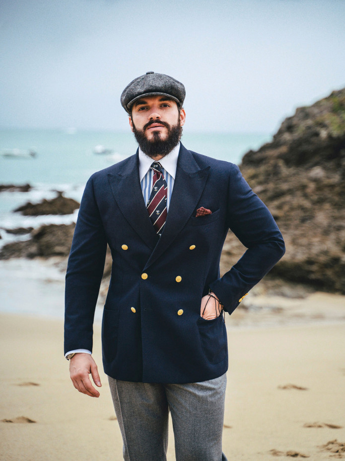 Dubbele rij marineblauw blazer met gouden knopen - drop 4