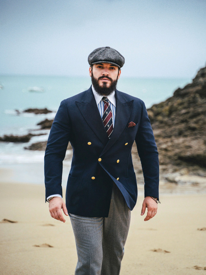 Dubbele rij marineblauw blazer met gouden knopen - drop 4