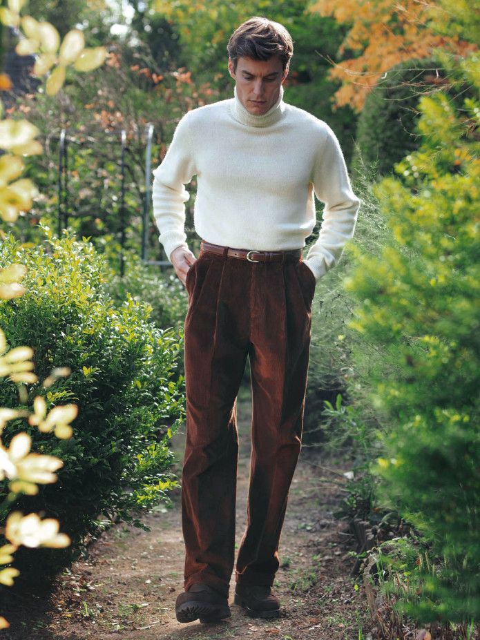 Hoge taille pantalon in cognac fluweel - Faro