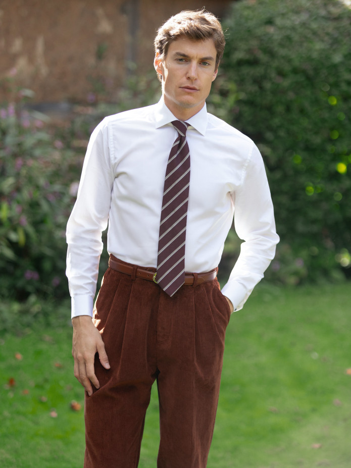 Hoge taille pantalon in cognac fluweel - Faro