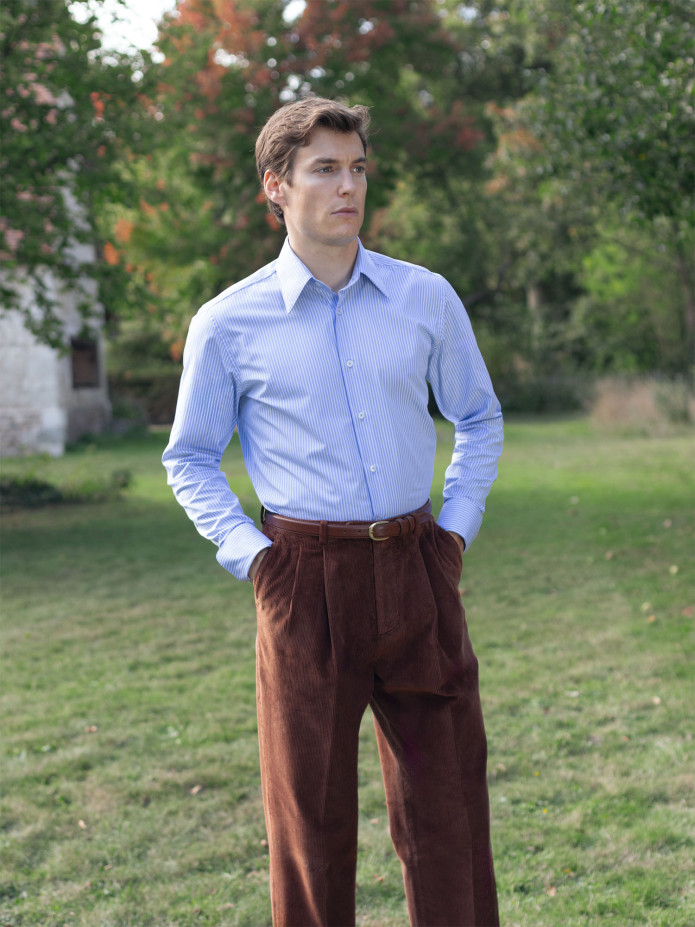 Overhemd met klassieke kraag blauw met witte strepen