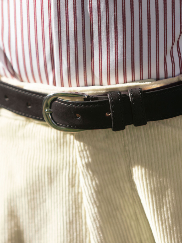 Smalle zwarte riem met zilveren gesp in nubuck - Gab