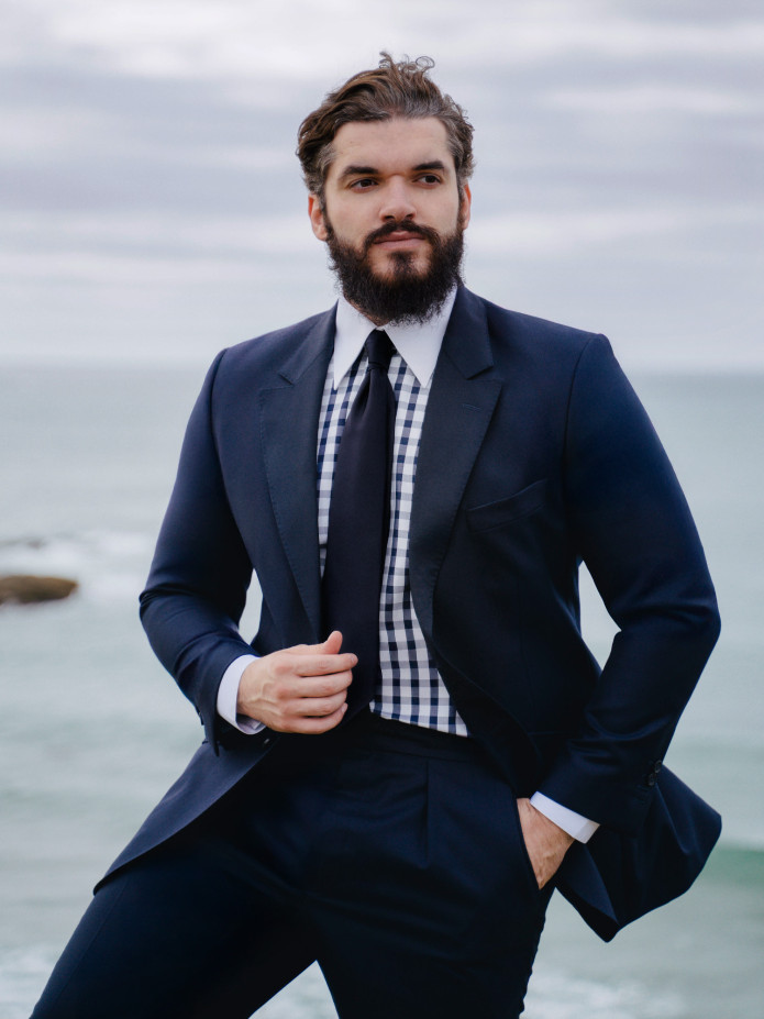Overhemd met Franse kraag in marineblauw vichy twill