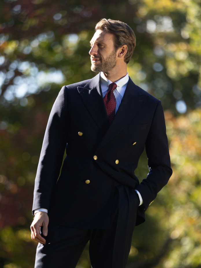 Dubbele rij marineblauw blazer met gouden knopen - drop 4