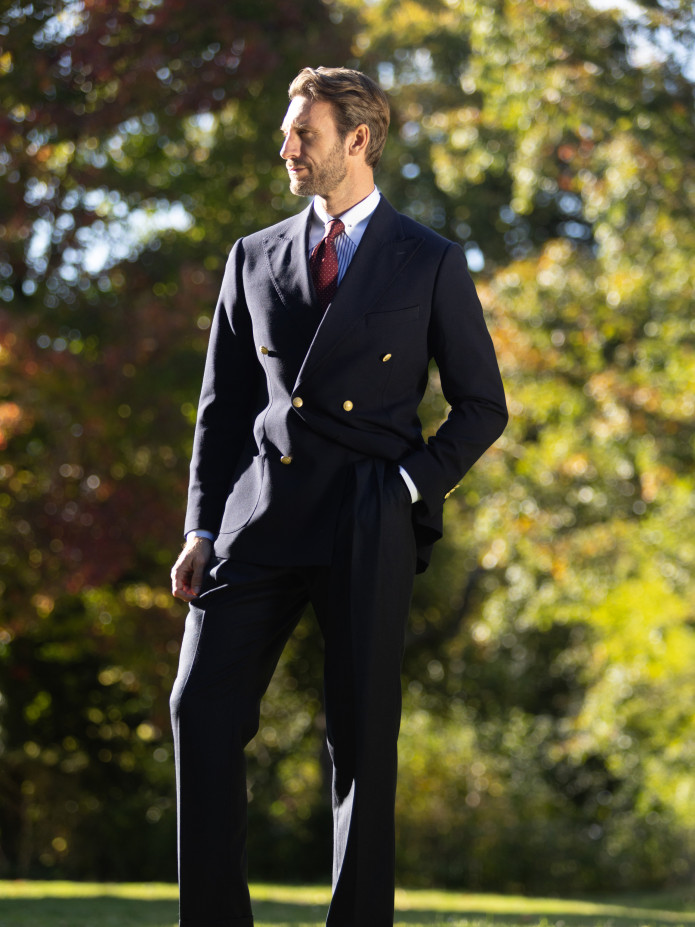 Dubbele rij marineblauw blazer met gouden knopen - drop 4