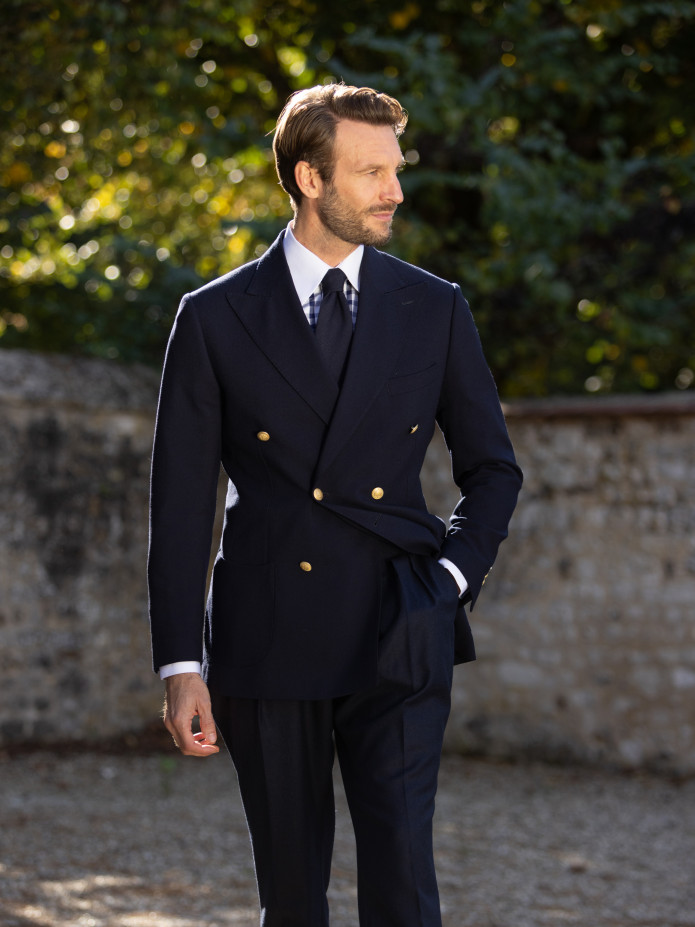 Dubbele rij marineblauw blazer met gouden knopen - drop 4