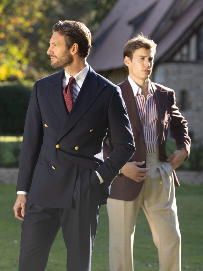 Dubbele rij marineblauw blazer met gouden knopen - drop 4