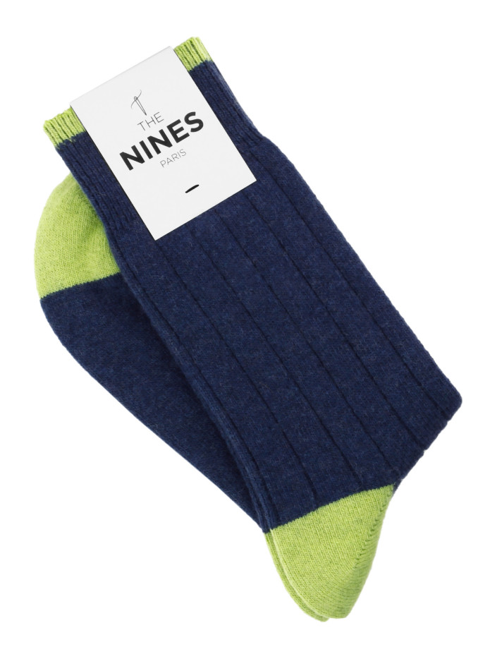 Sokken van wol en kasjmier blauw en geel