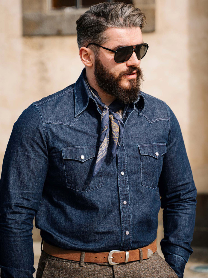 Bronson western overhemd klassieke kraag in ruwe denim