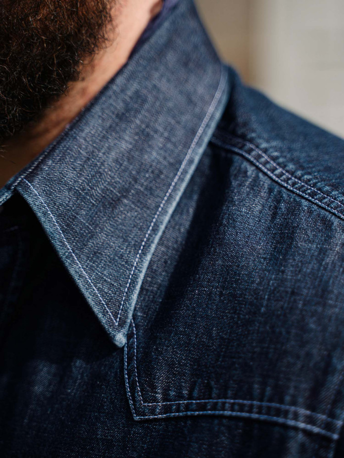 Bronson western overhemd klassieke kraag in ruwe denim