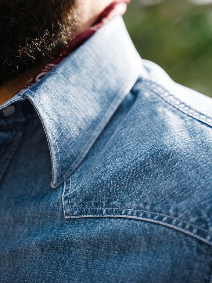 Bronson western overhemd klassieke kraag in bleach denim