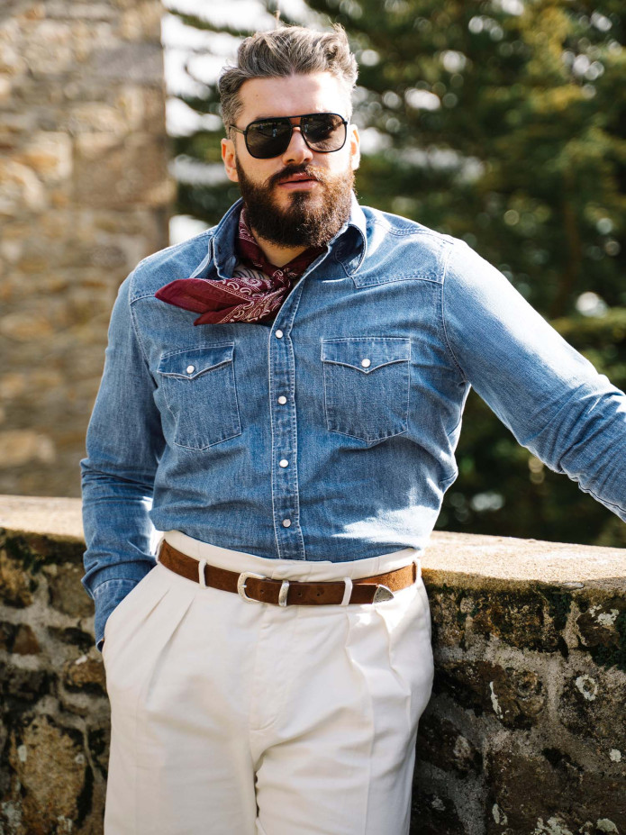 Bronson western overhemd klassieke kraag in bleach denim