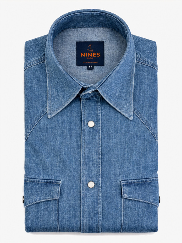 Western overhemd klassieke kraag in gebleekt denim Bronson